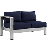 Marlow 5 Piece Outdoor Patio Aluminum Sectional Sofa Set in Silver Navy