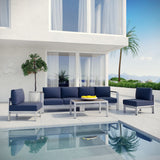 Marlow 5 Piece Outdoor Patio Aluminum Sectional Sofa Set in Silver Navy