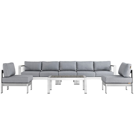 Shore 6 Piece Outdoor Patio Aluminum Sectional Sofa Set in Silver Gray