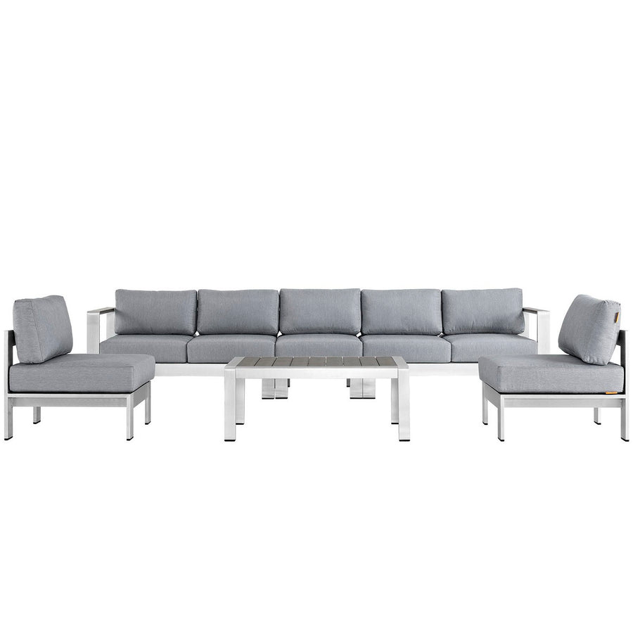 Marlow 6 Piece Outdoor Patio Aluminum Sectional Sofa Set in Silver Gray