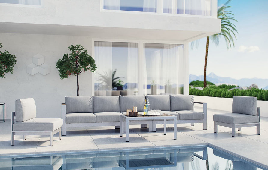 Marlow 6 Piece Outdoor Patio Aluminum Sectional Sofa Set in Silver Gray