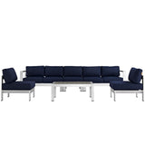 Marlow 6 Piece Outdoor Patio Aluminum Sectional Sofa Set in Silver Navy