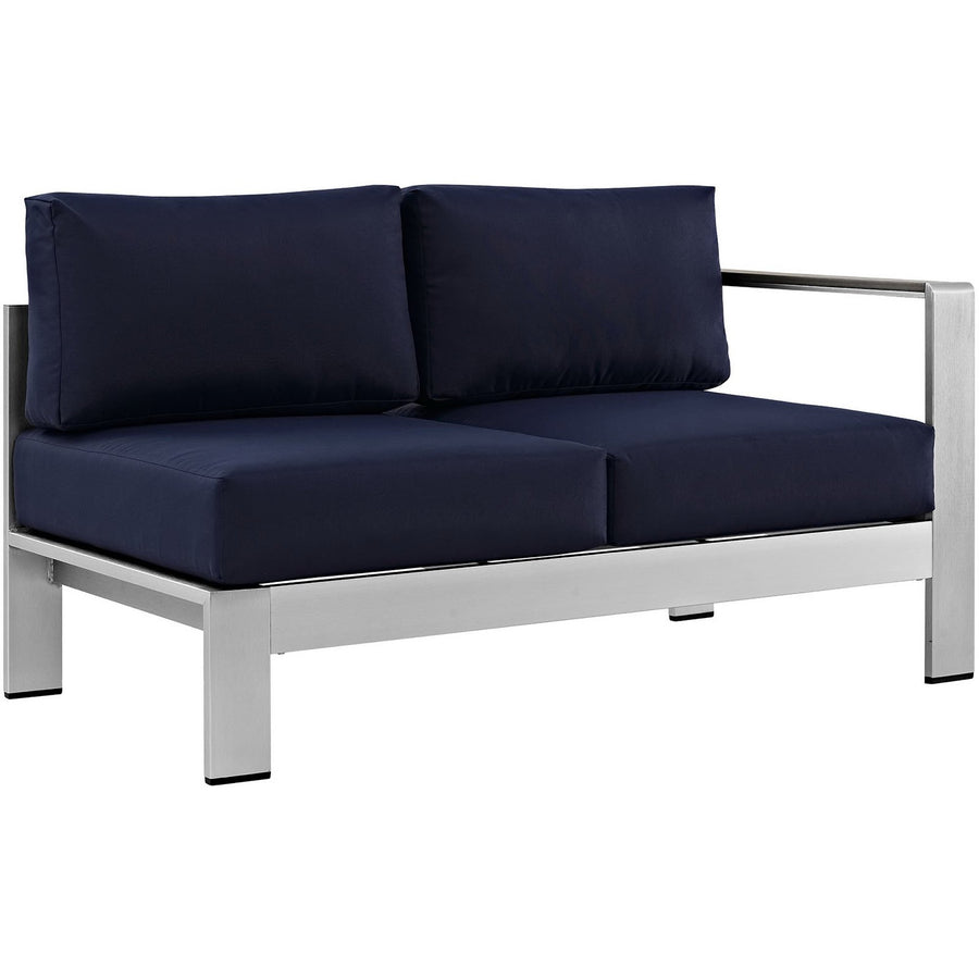 Marlow 6 Piece Outdoor Patio Aluminum Sectional Sofa Set in Silver Navy