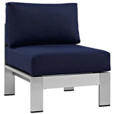 Marlow 6 Piece Outdoor Patio Aluminum Sectional Sofa Set in Silver Navy
