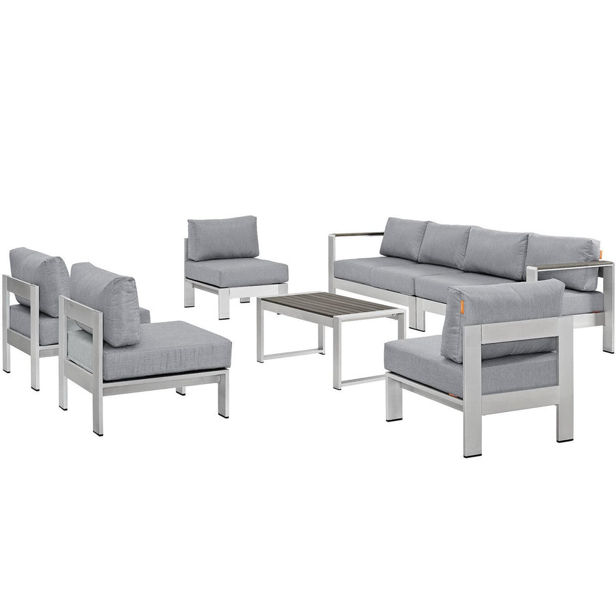 Marlow 7 Piece Outdoor Patio Sectional Sofa Set in Silver Gray