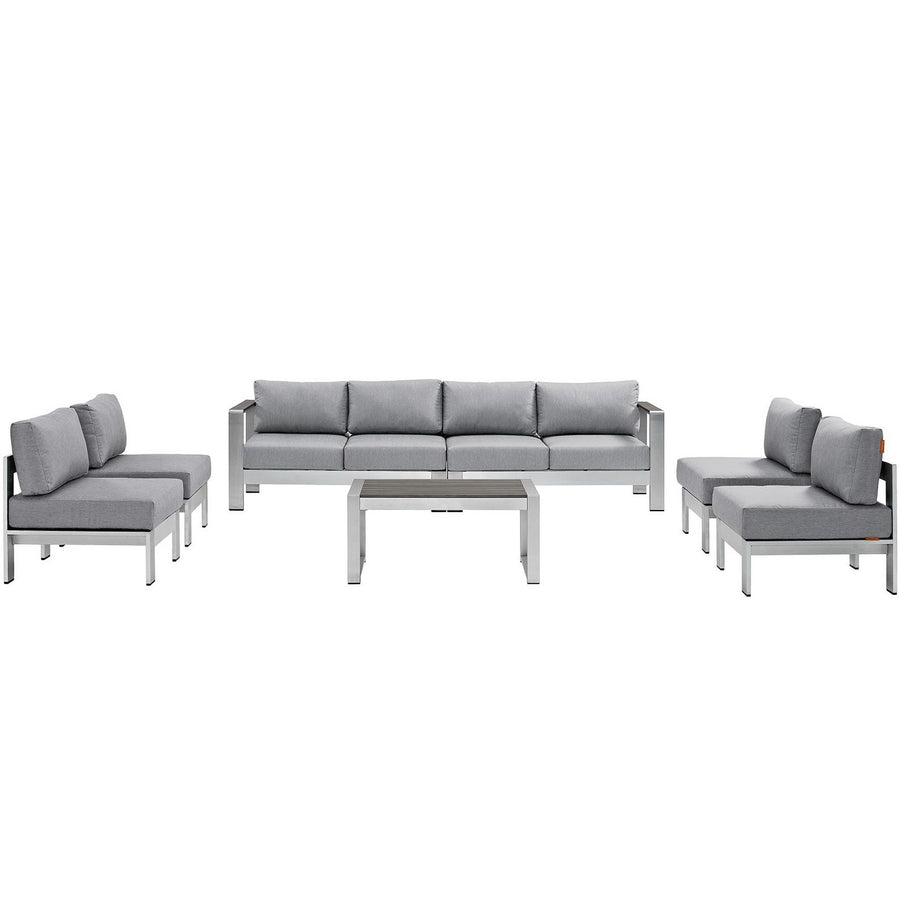 Marlow 7 Piece Outdoor Patio Sectional Sofa Set in Silver Gray