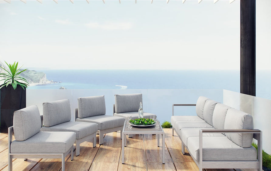 Marlow 7 Piece Outdoor Patio Sectional Sofa Set in Silver Gray