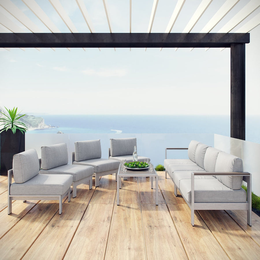 Marlow 7 Piece Outdoor Patio Sectional Sofa Set in Silver Gray