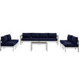 Marlow 7 Piece Outdoor Patio Sectional Sofa Set in Silver Navy