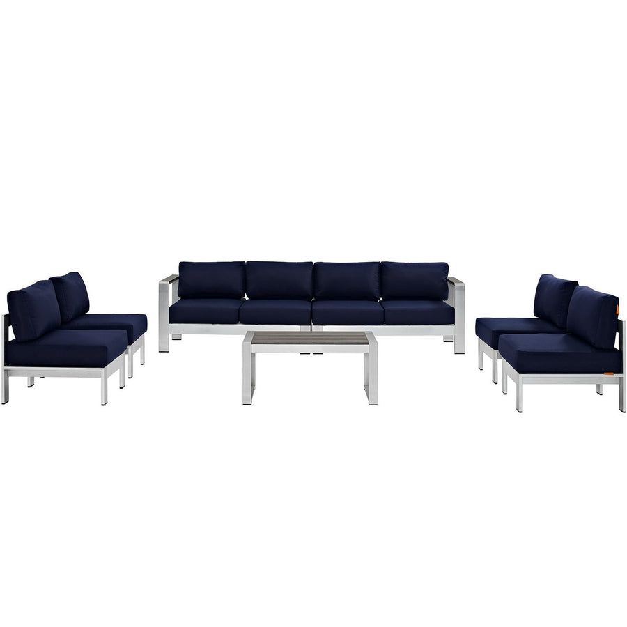 Marlow 7 Piece Outdoor Patio Sectional Sofa Set in Silver Navy