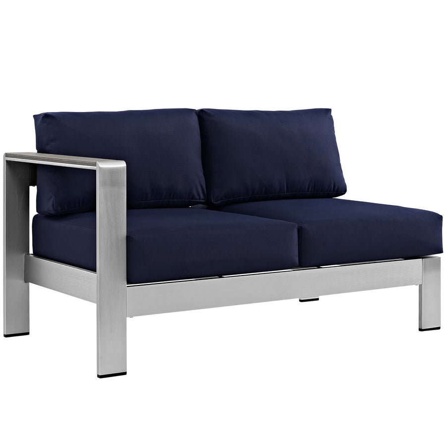Marlow 7 Piece Outdoor Patio Sectional Sofa Set in Silver Navy
