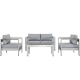 Marlow 4 Piece Outdoor Patio Aluminum Sectional Sofa Set in Silver Gray