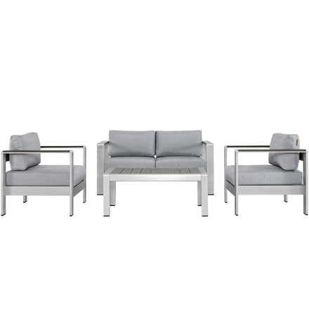 Shore 4 Piece Outdoor Patio Aluminum Sectional Sofa Set in Silver Gray