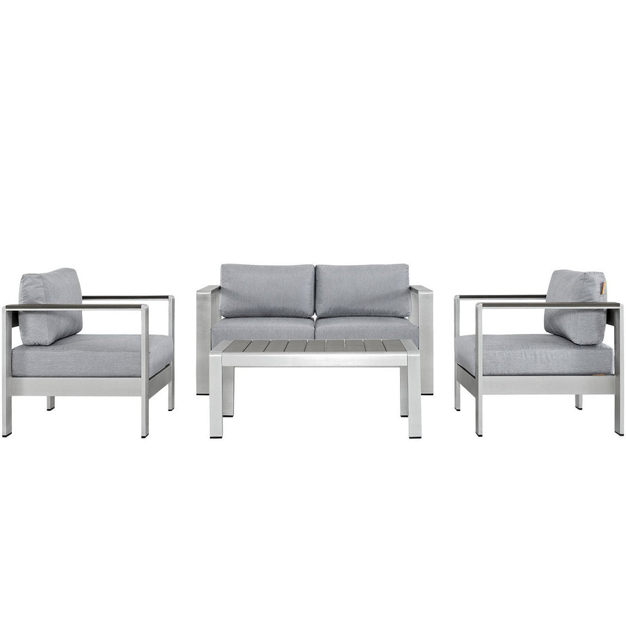 Marlow 4 Piece Outdoor Patio Aluminum Sectional Sofa Set in Silver Gray
