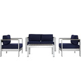 Marlow 4 Piece Outdoor Patio Aluminum Sectional Sofa Set in Silver Navy