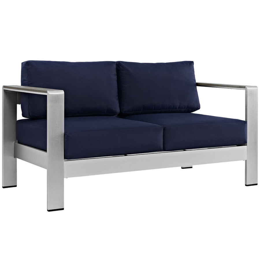 Marlow 4 Piece Outdoor Patio Aluminum Sectional Sofa Set in Silver Navy