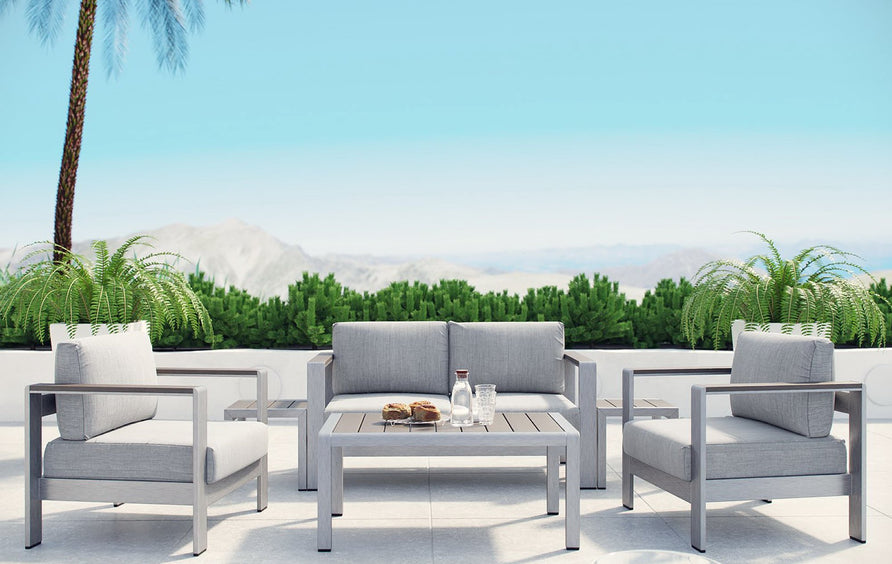 Marlow 6 Piece Outdoor Patio Aluminum Sectional Sofa Set in Silver Gray