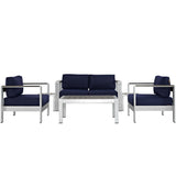 Marlow 6 Piece Outdoor Patio Aluminum Sectional Sofa Set in Silver Navy