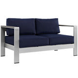Marlow 6 Piece Outdoor Patio Aluminum Sectional Sofa Set in Silver Navy