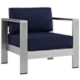 Marlow 6 Piece Outdoor Patio Aluminum Sectional Sofa Set in Silver Navy