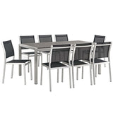 Marlow 9 Piece Outdoor Patio Aluminum Dining Set in Silver Black