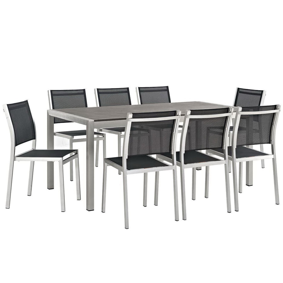 Marlow 9 Piece Outdoor Patio Aluminum Dining Set in Silver Black