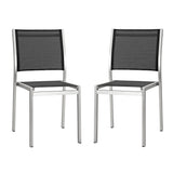 Marlow Outdoor Patio Aluminum Side Chair Set of 2 in Silver Black
