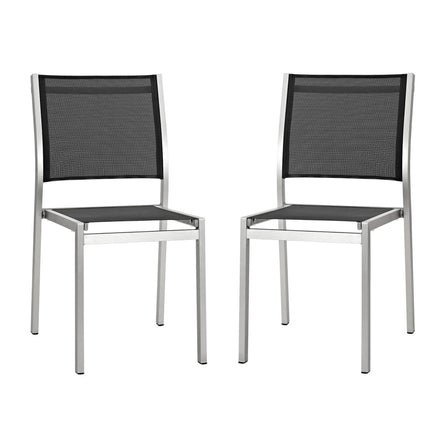 Shore Outdoor Patio Aluminum Side Chair Set of 2 in Silver Black