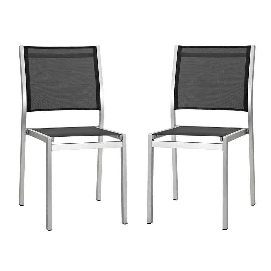 Marlow Outdoor Patio Aluminum Side Chair Set of 2 in Silver Black