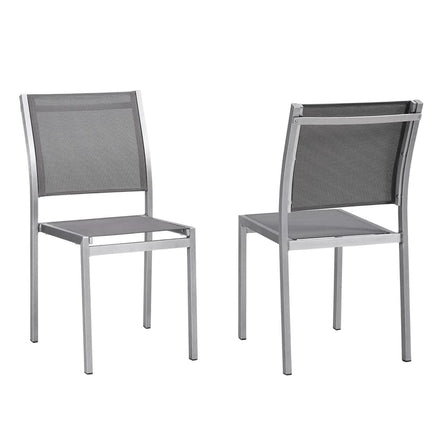 Shore Outdoor Patio Aluminum Side Chair Set of 2 in Silver Gray