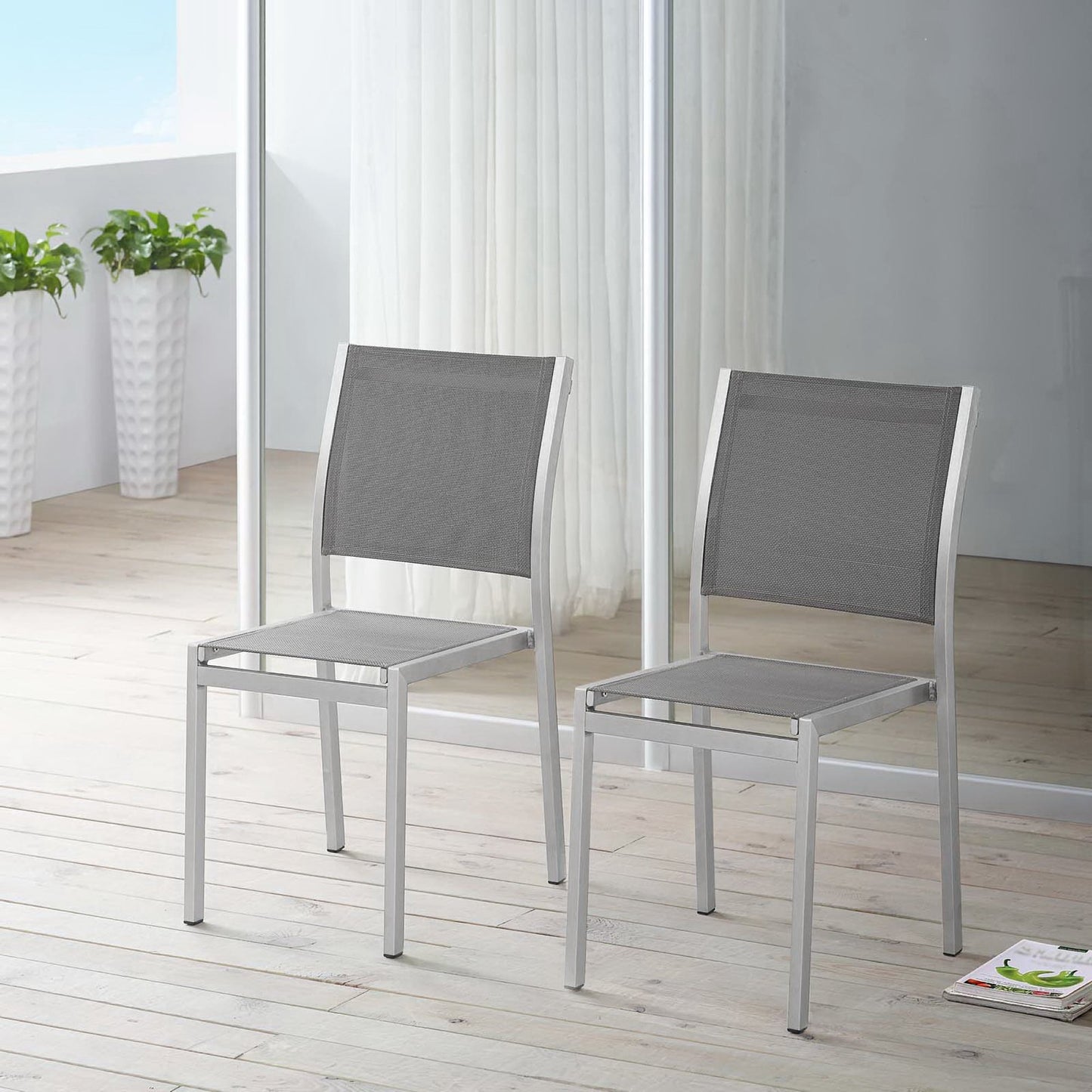Shore Outdoor Patio Aluminum Side Chair Set of 2 by Furniture For America