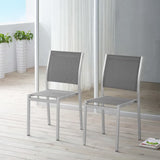 Marlow Outdoor Patio Aluminum Side Chair Set of 2 in Silver Gray