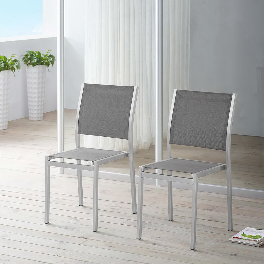 Marlow Outdoor Patio Aluminum Side Chair Set of 2 in Silver Gray