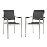 Marlow Outdoor Patio Aluminum Dining Chair Set of 2 in Silver Black