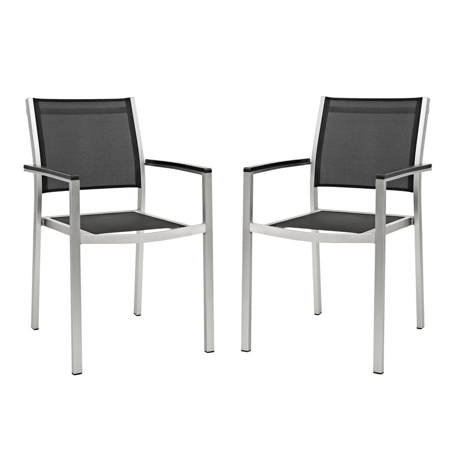 Marlow Outdoor Patio Aluminum Dining Chair Set of 2 in Silver Black