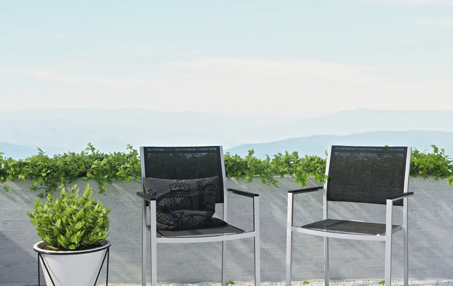 Marlow Outdoor Patio Aluminum Dining Chair Set of 2 in Silver Black