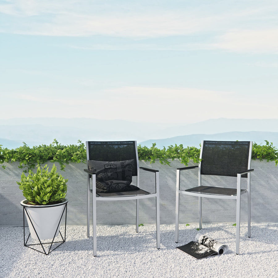 Marlow Outdoor Patio Aluminum Dining Chair Set of 2 in Silver Black
