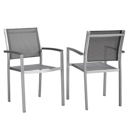 Shore Outdoor Patio Aluminum Dining Chair Set of 2 in Silver Gray