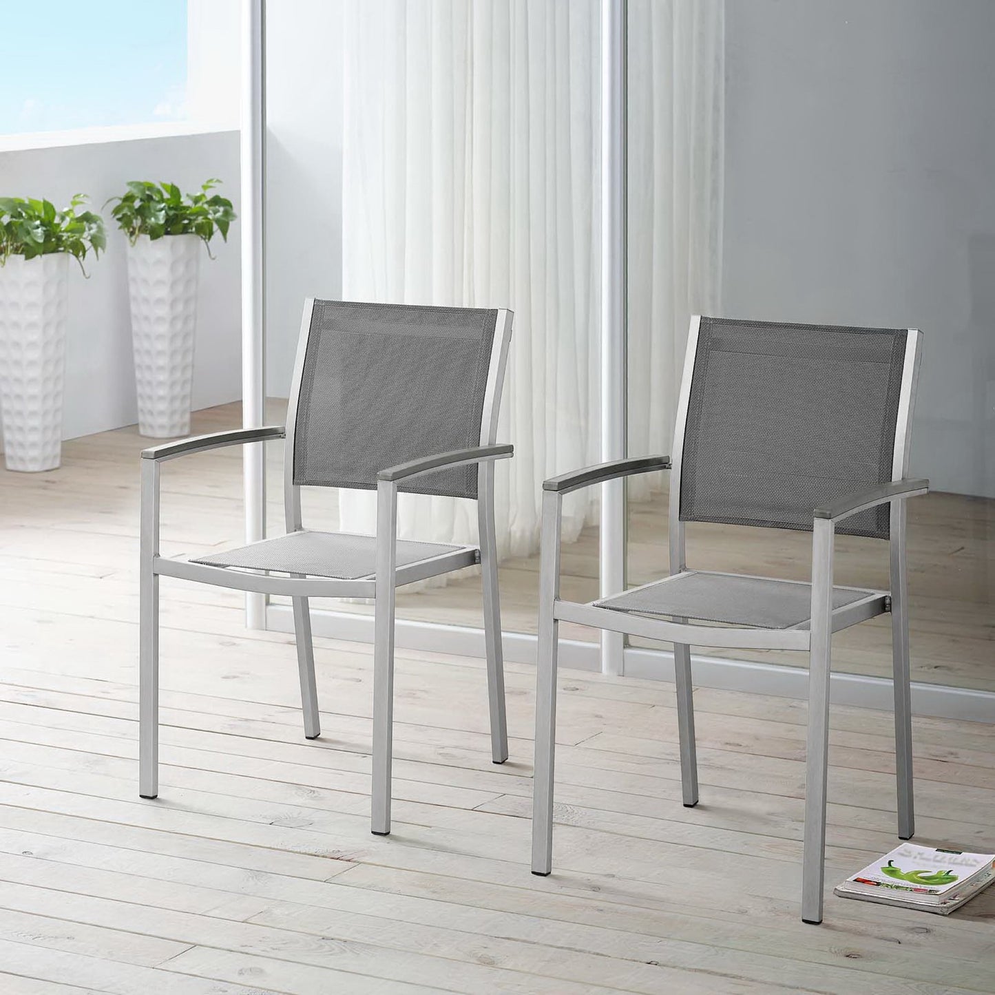 Shore Outdoor Patio Aluminum Dining Chair Set of 2 by Furniture For America