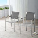 Marlow Outdoor Patio Aluminum Dining Chair Set of 2 in Silver Gray