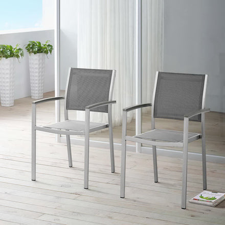 Shore Outdoor Patio Aluminum Dining Chair Set of 2 in Silver Gray