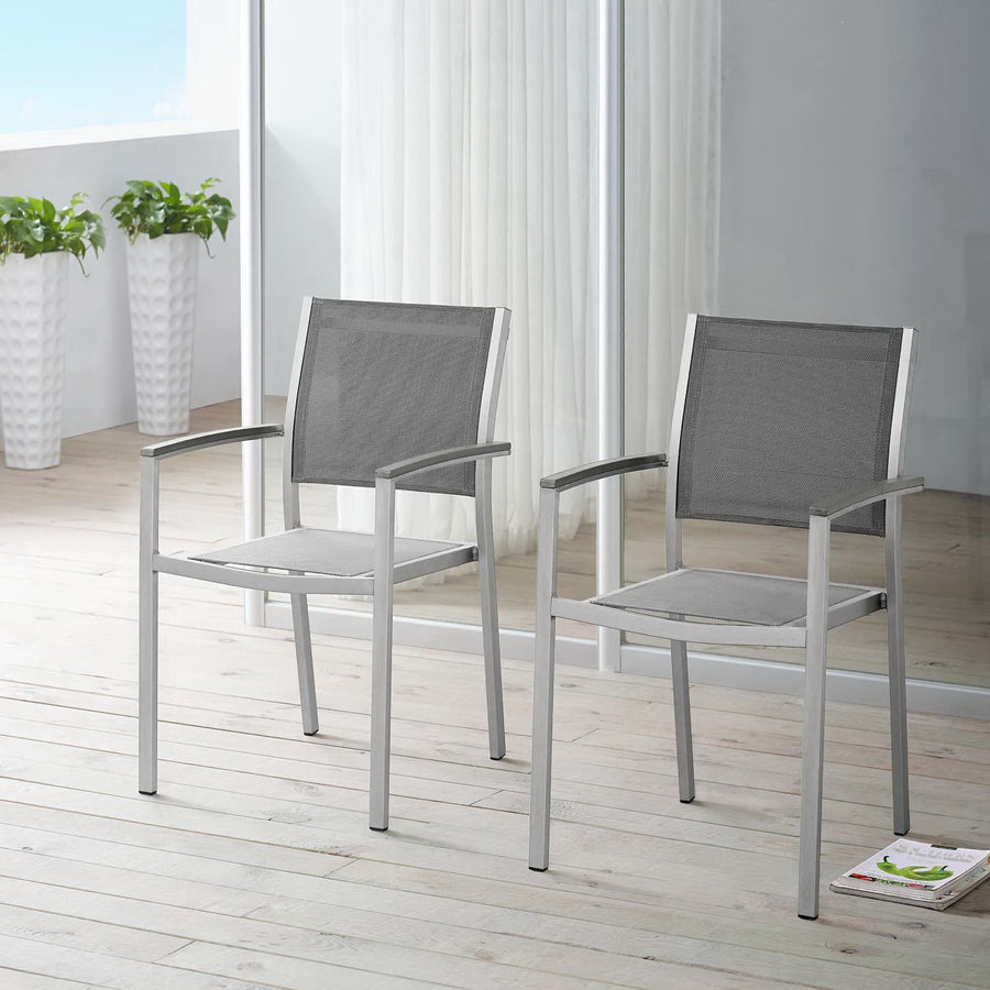 Marlow Outdoor Patio Aluminum Dining Chair Set of 2 in Silver Gray