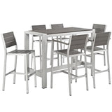 Marlow 7 Piece Outdoor Patio Aluminum Dining Set in Silver Gray