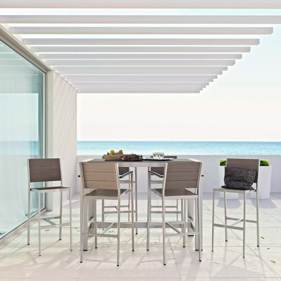 Marlow 7 Piece Outdoor Patio Aluminum Dining Set in Silver Gray