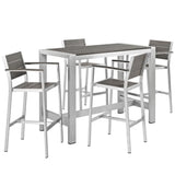 Marlow 5 Piece Outdoor Patio Aluminum Dining Set in Silver Gray