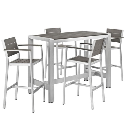 Shore 5 Piece Outdoor Patio Aluminum Dining Set in Silver Gray