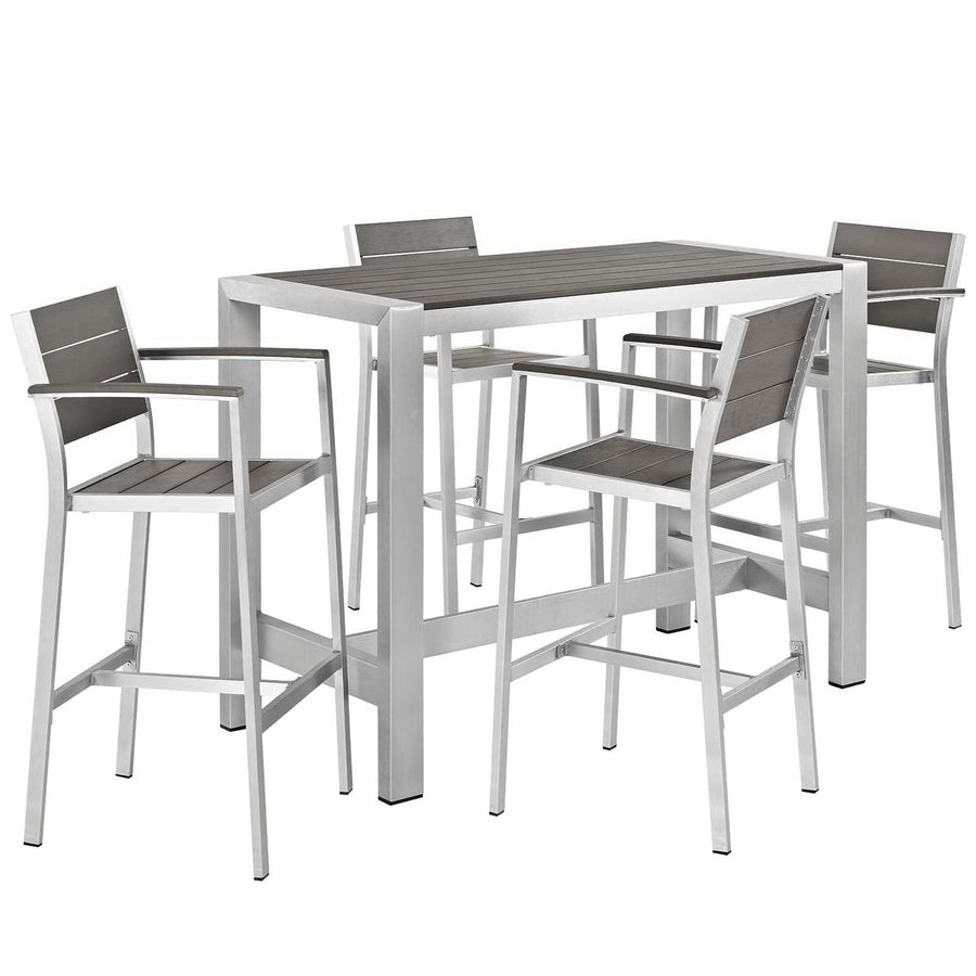 Marlow 5 Piece Outdoor Patio Aluminum Dining Set in Silver Gray