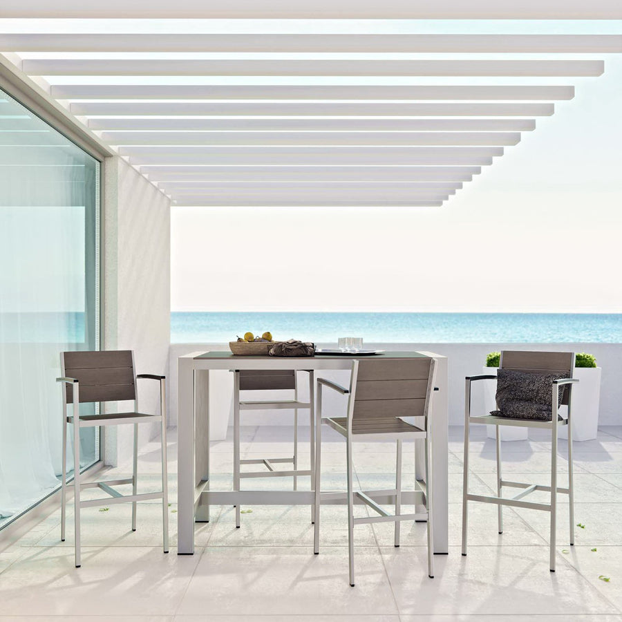 Marlow 5 Piece Outdoor Patio Aluminum Dining Set in Silver Gray