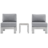 Marlow 3 Piece Outdoor Patio Aluminum Sectional Sofa Set in Silver Gray