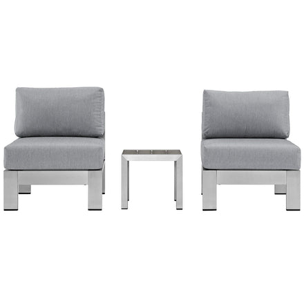 Shore 3 Piece Outdoor Patio Aluminum Sectional Sofa Set in Silver Gray